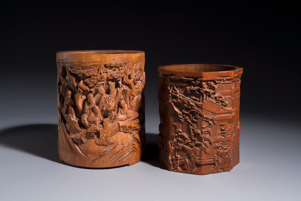 Two Chinese carved bamboo brushpots, 19/20th C.