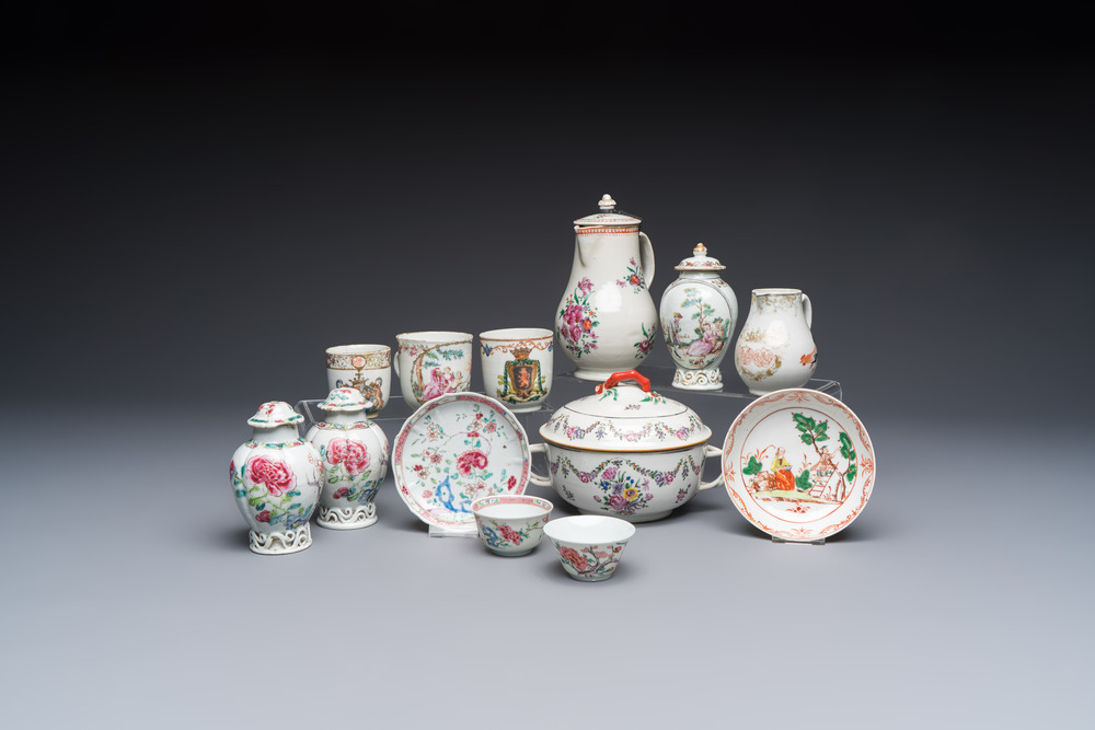 A varied collection of 13 Chinese famille rose wares, Yongzheng/Qianlong