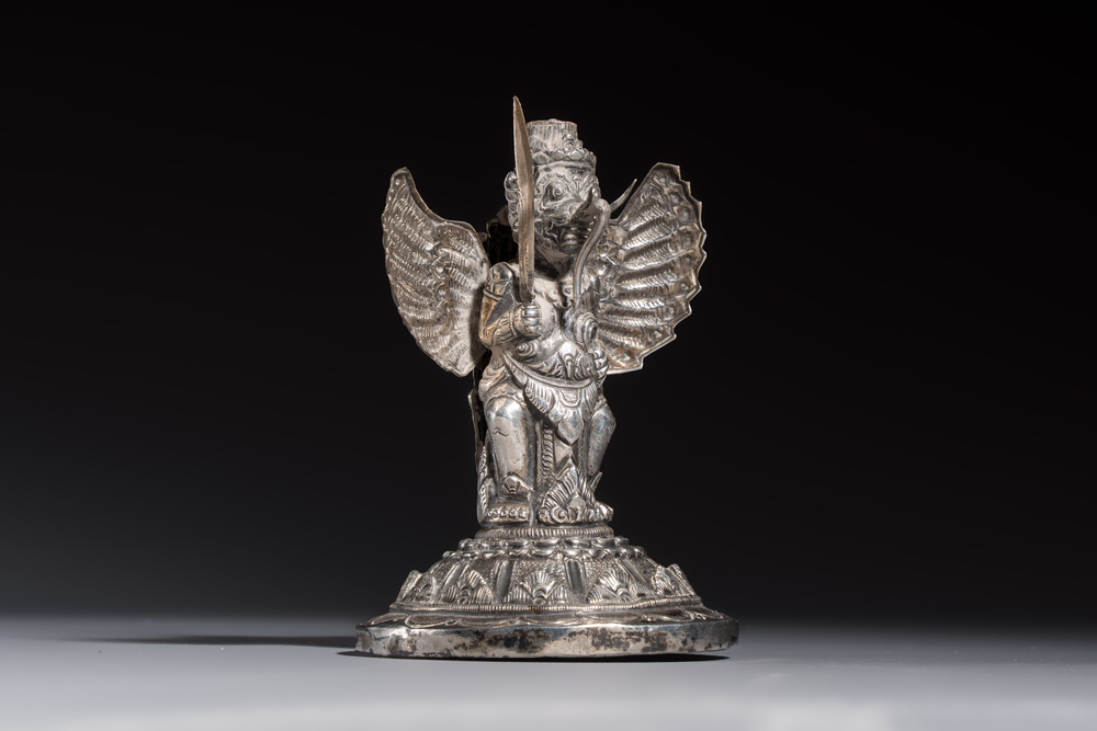 A repouss&eacute; silver figure of Garuda, Southeast Asia, 19/20th C.