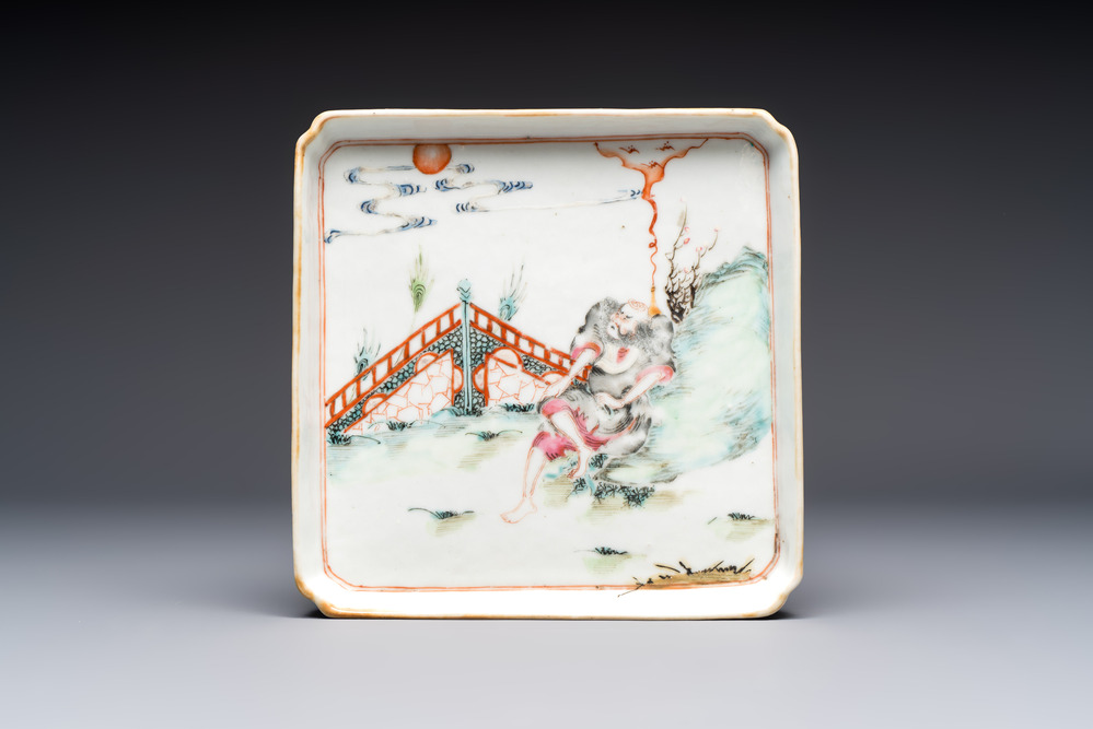 A Chinese famille rose 'Li Tieguai' square tray, 19th C.