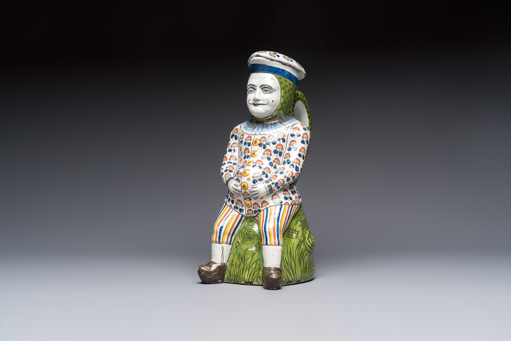 A polychrome French faience 'Jacquot' table fountain, Desvres, ca. 1900