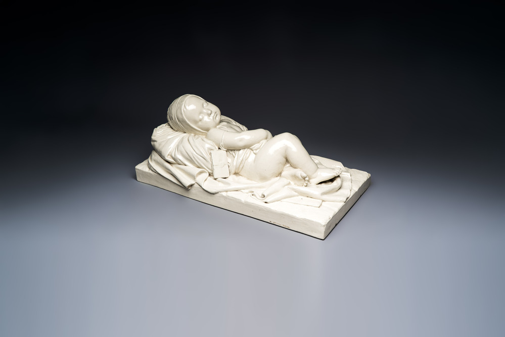 Joseph Ducaju (Antwerp, 1823-1891): a white glazed 'Under God's Protection' group, signed, 19th C.