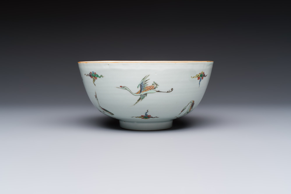 A Chinese famille verte 'Cranes' bowl, Kangxi