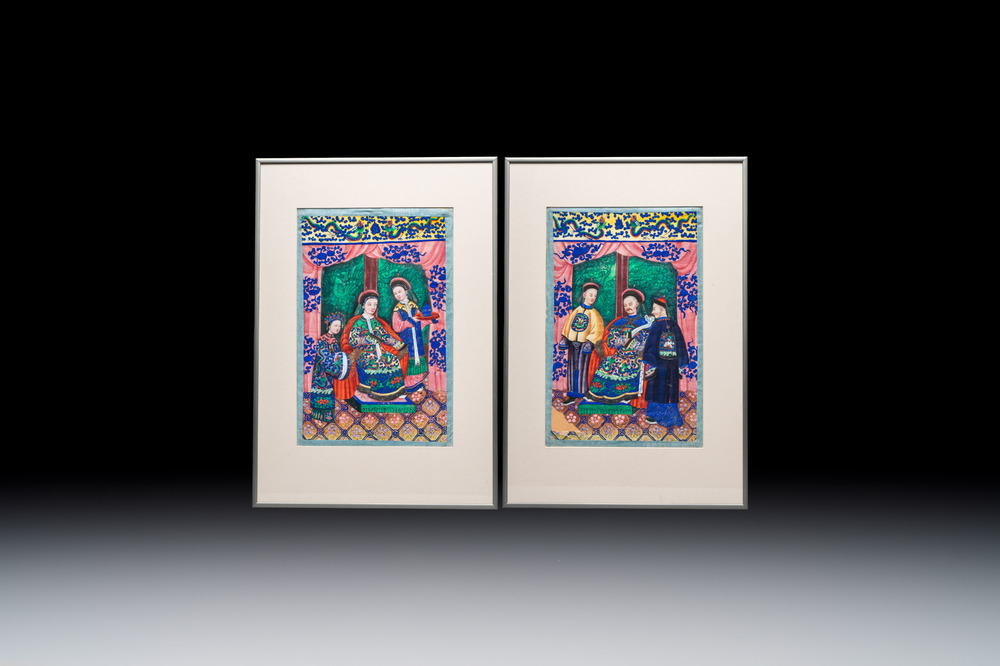 A pair of Chinese Canton pith paper paintings, 19th C.