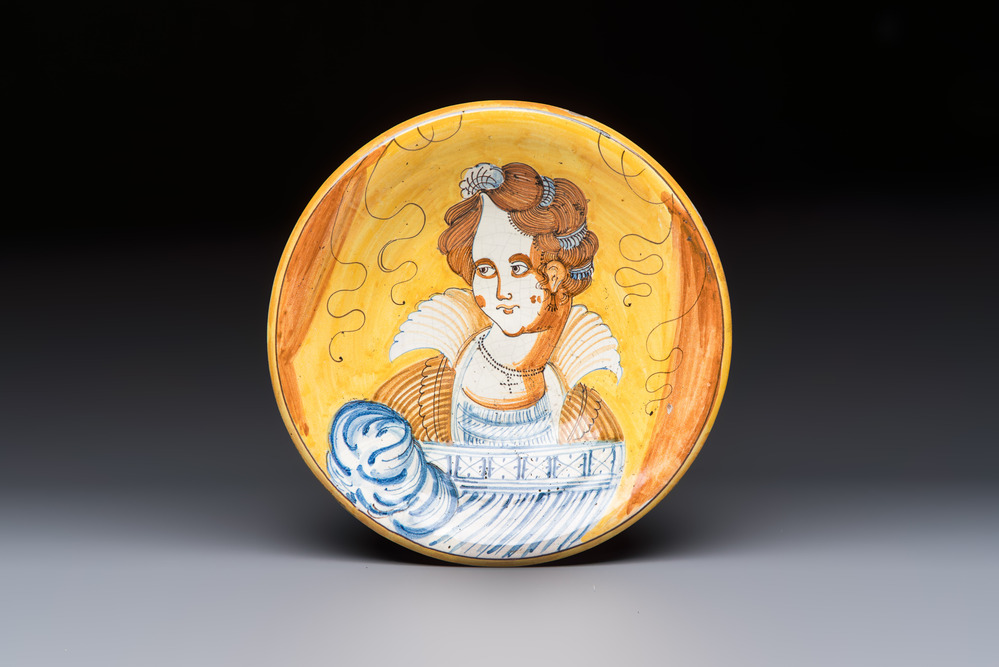 An Italian maiolica 'Portrait' dish, Montelupo, 17th C.