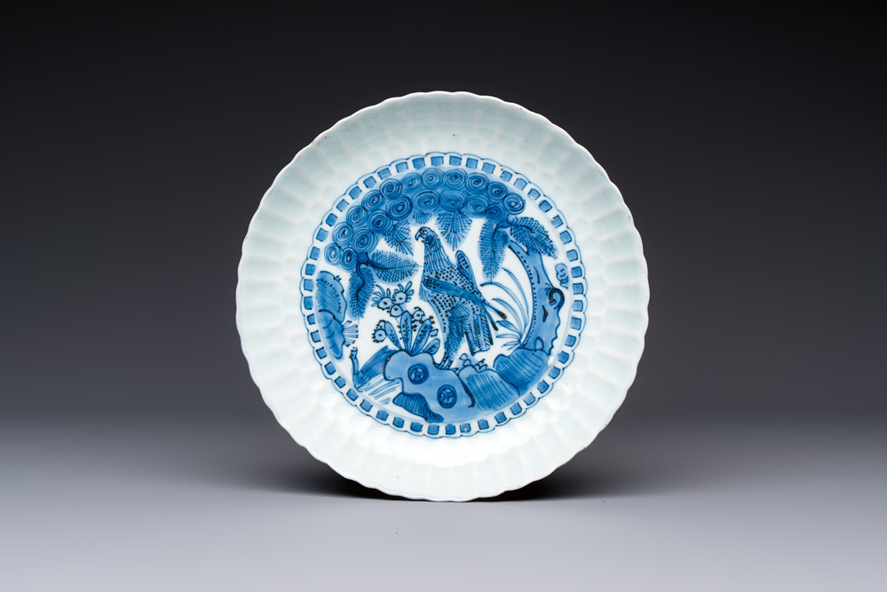A Chinese blue and white 'Bird of Prey' plate, Wanli
