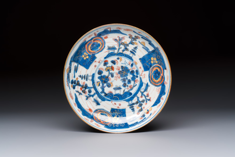 A Chinese Imari-style plate with landscape design, Johanneum mark, ex-collection of August the Strong, Kangxi