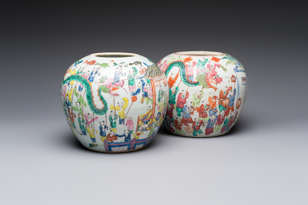 Two Chinese famille rose '100 Boys' jars, 19th C.