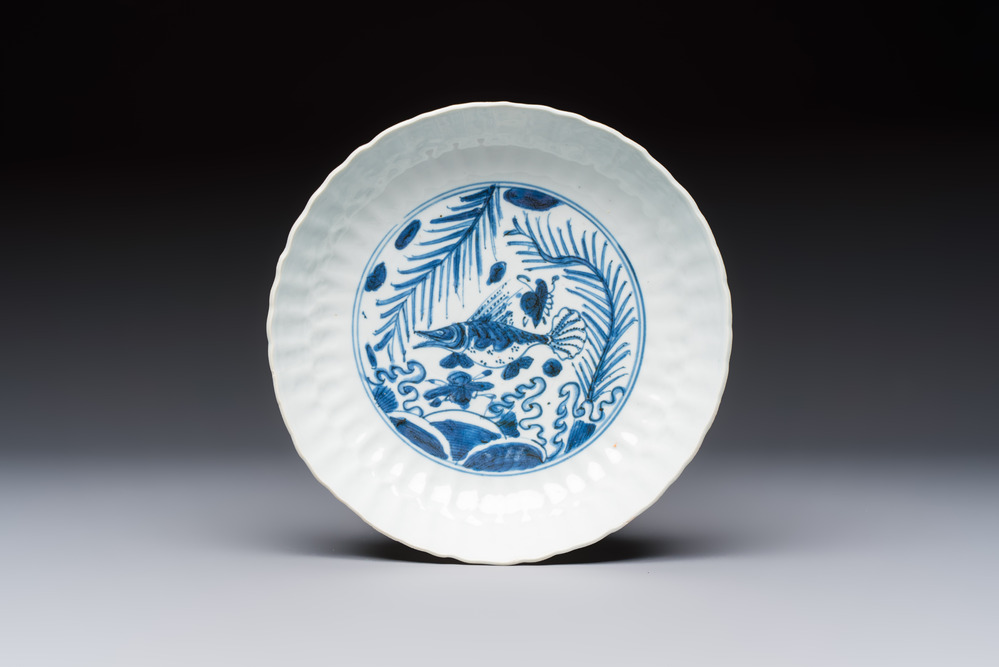 A Chinese blue and white 'Fish' plate, Chenghua mark, Tianqi