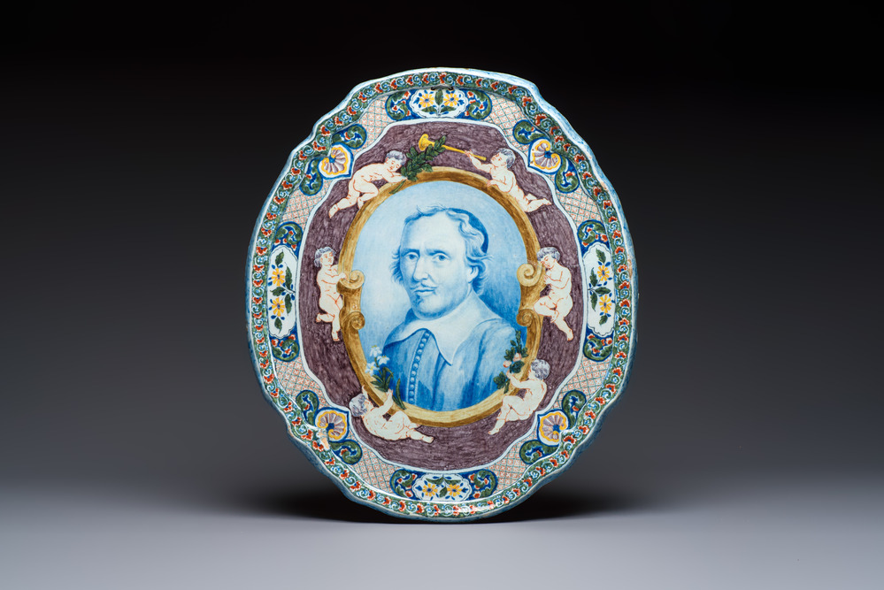 A polychrome Dutch Delft 'Portrait' plaque, 19th C.