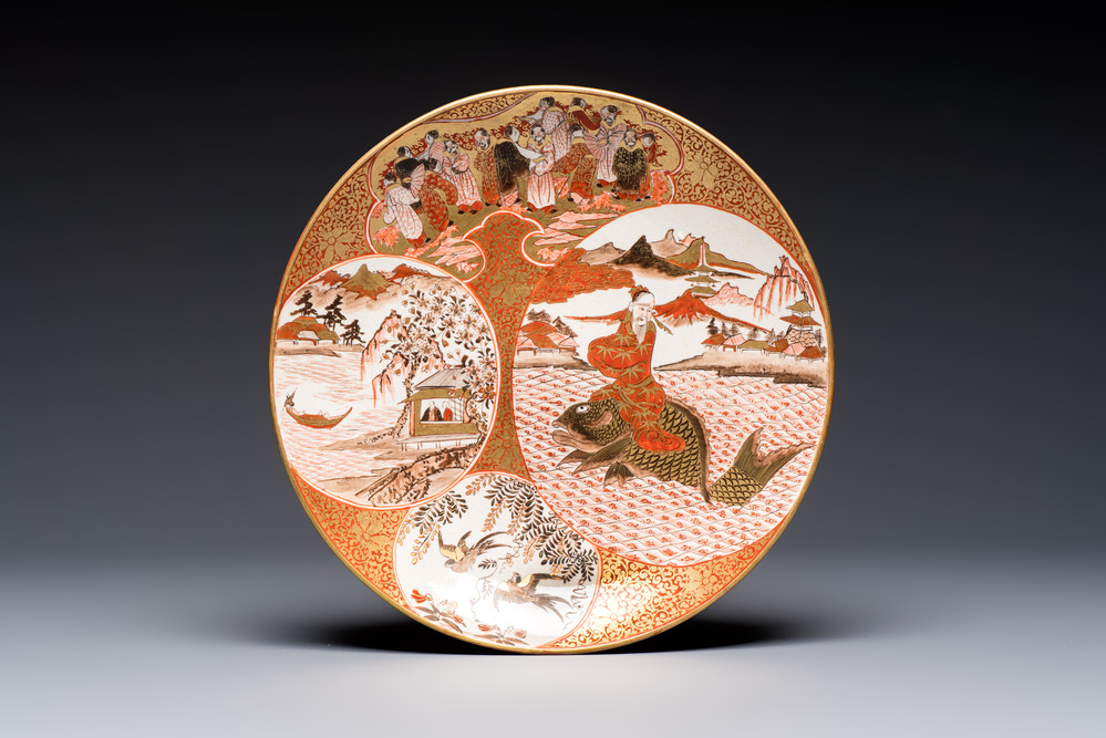 A Japanese Kutani dish with narrative design, Edo/Meiji, 19th C.