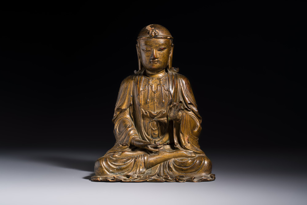 A Chinese gilt-lacquered wooden seated Bodhisattva, Ming