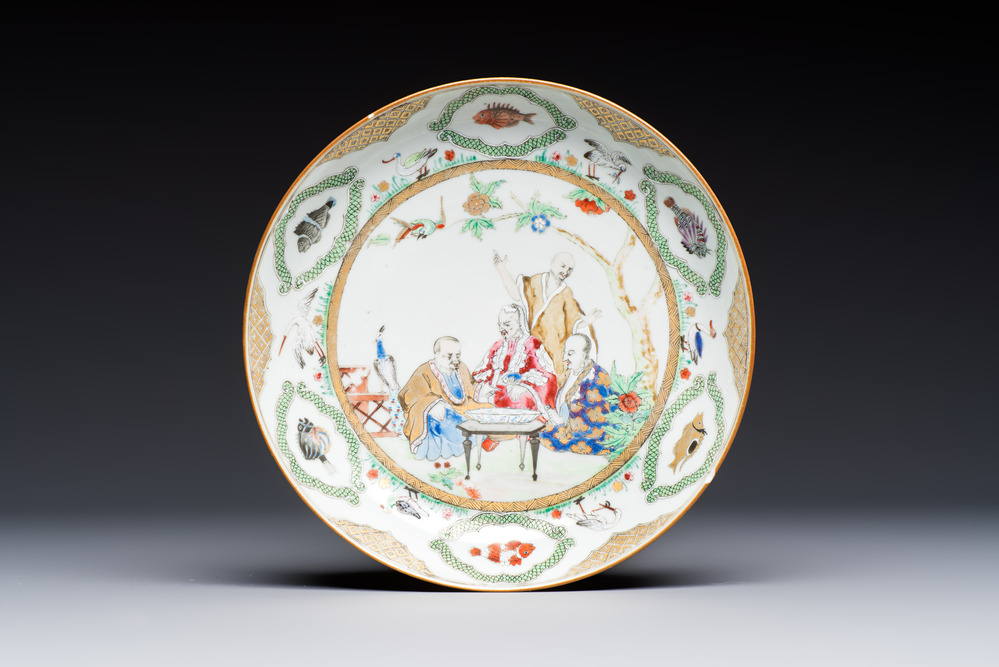 A Chinese famille rose 'Doctor's Visit' plate after Cornelis Pronk, Qianlong