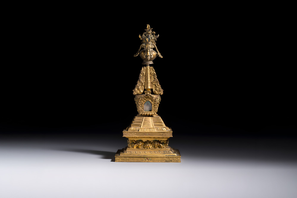 A Chinese gilt-copper stupa, Qing
