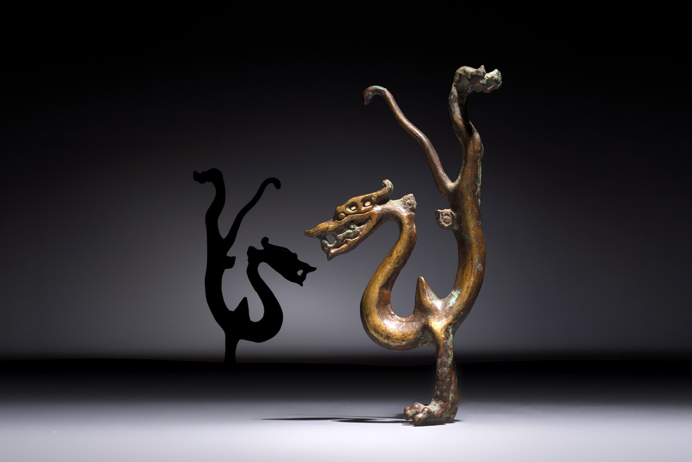 A rare Chinese gilt-bronze dragon, Tang