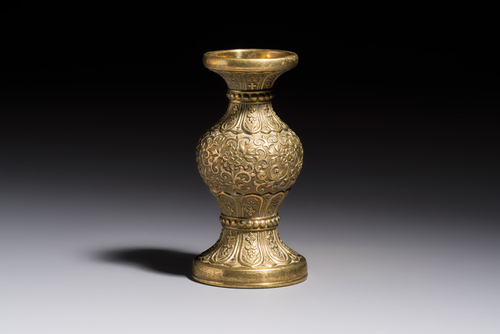 A small Chinese 'Lotus Scroll' incense tool vase, Qianlong mark, 18th C., and possibly of the period