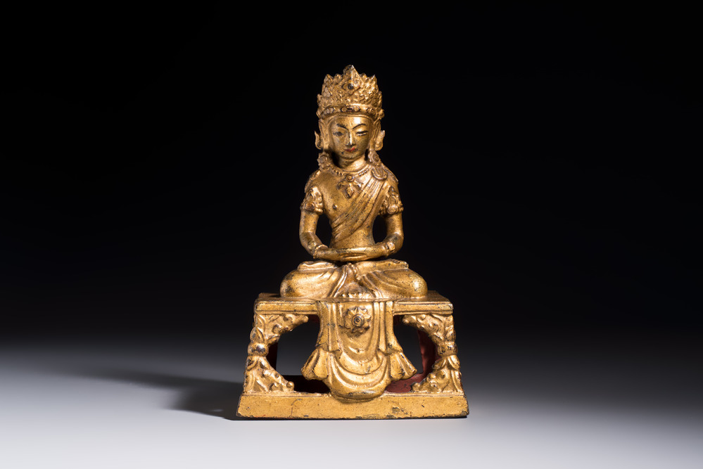 A Sino-Tibetan gilt-lacquered figure of Buddha Amitayus, Qianlong