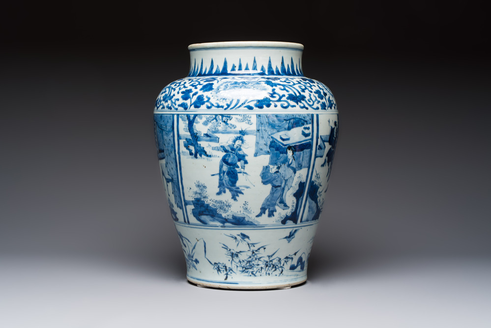 A Chinese blue and white vase with narrative design, Kangxi