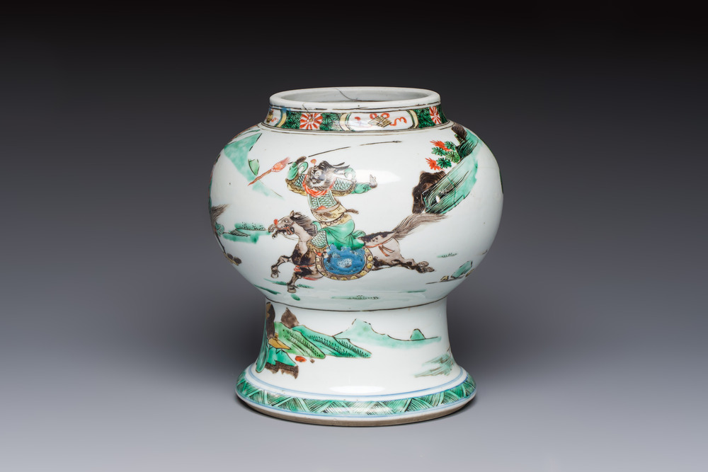 A Chinese famille verte 'Warriors' vase, Kangxi