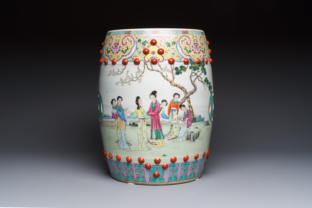A Chinese famille rose 'Elegant Beauties' garden seat, 20th C.