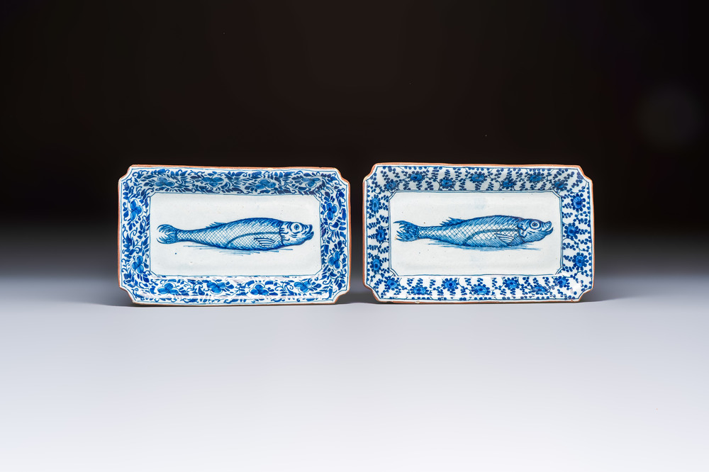 Two blue and white Dutch Delft 'Herring' dishes, 18th C.