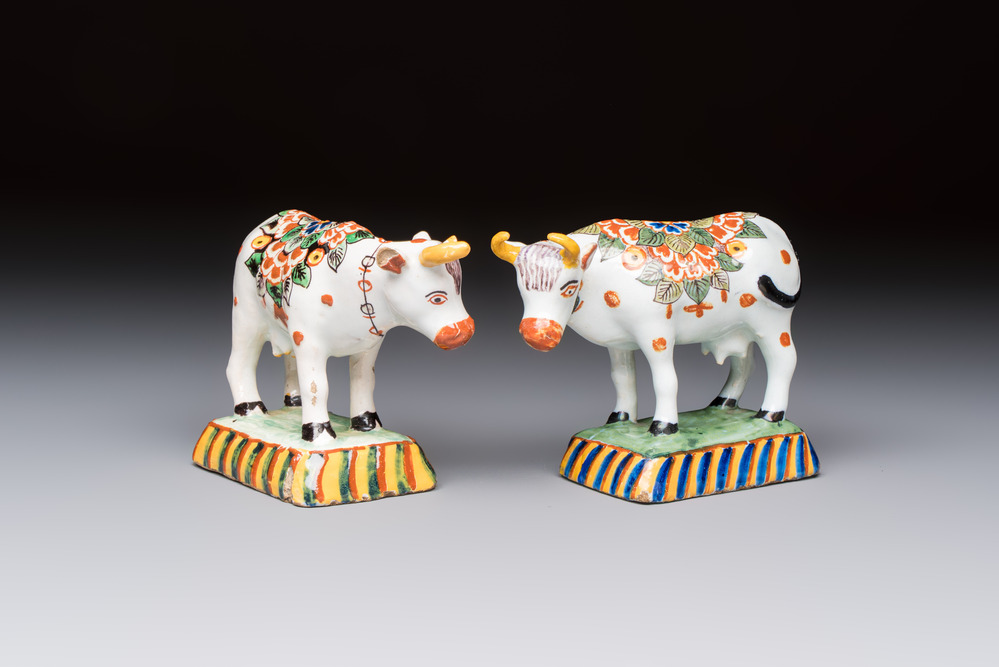 Two polychrome Dutch Delft cows, 19th C.