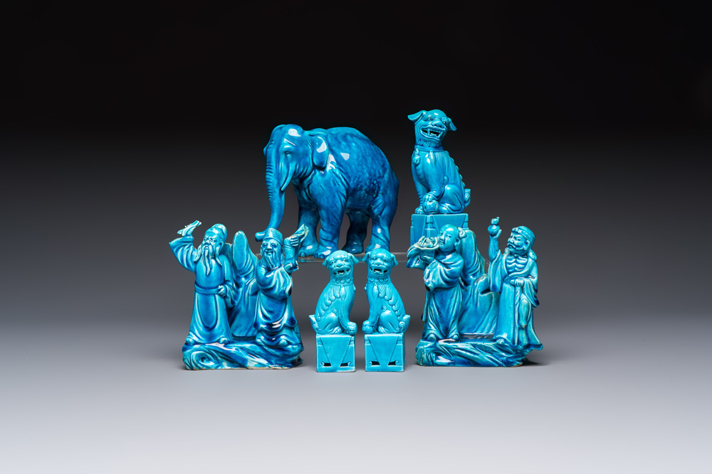 Six Chinese turquoise-glazed wares, 19/20th C.