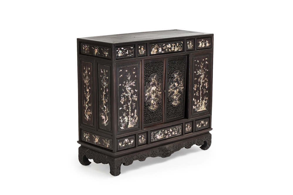 A fine Vietnamese mother-of-pearl-inlaid wooden cabinet, 19th C.