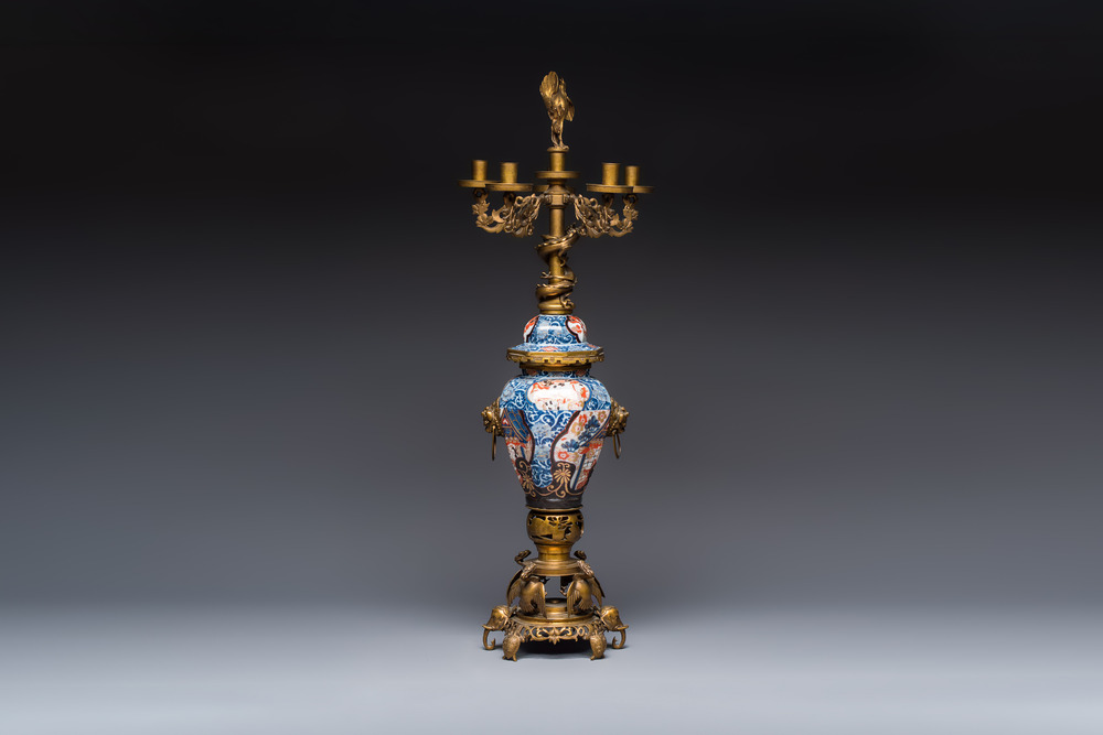 A large gilt-bronze-mounted Japanese Imari vase adapted as candelabra, 19th C.