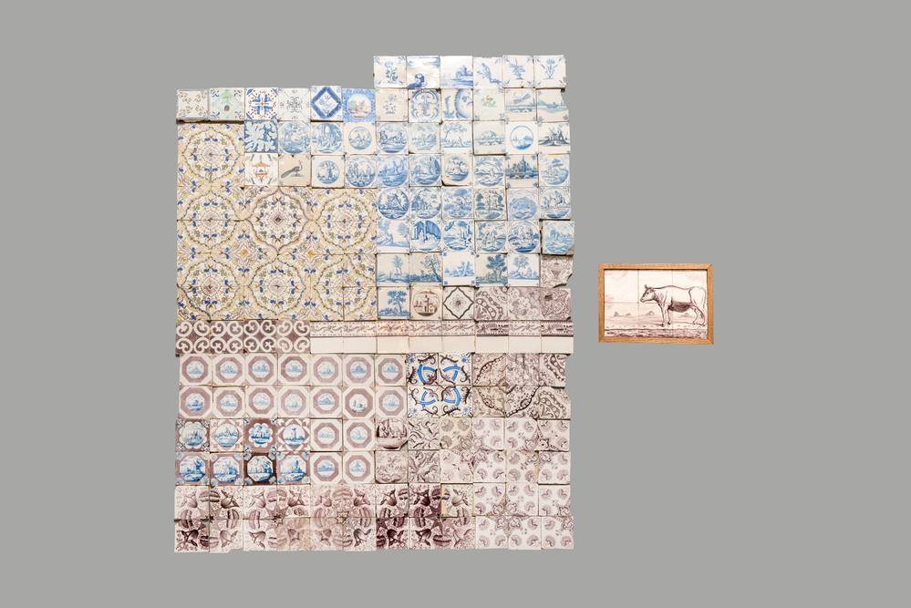 180 blue, white, manganese and polychrome Dutch Delft tiles, 17th C. and later