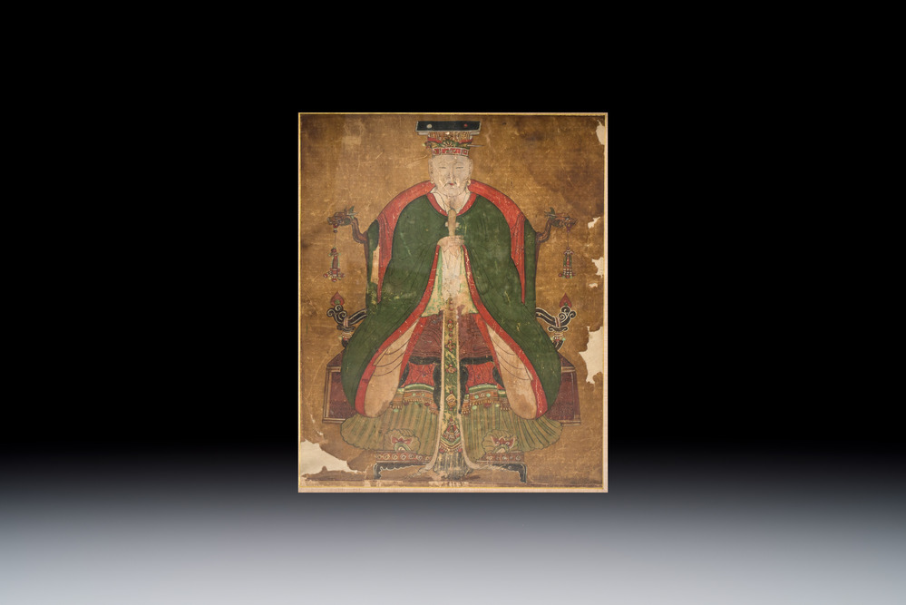Korean school: 'Portrait of an Emperor', ink and colour on paper, Joseon, 18th C.