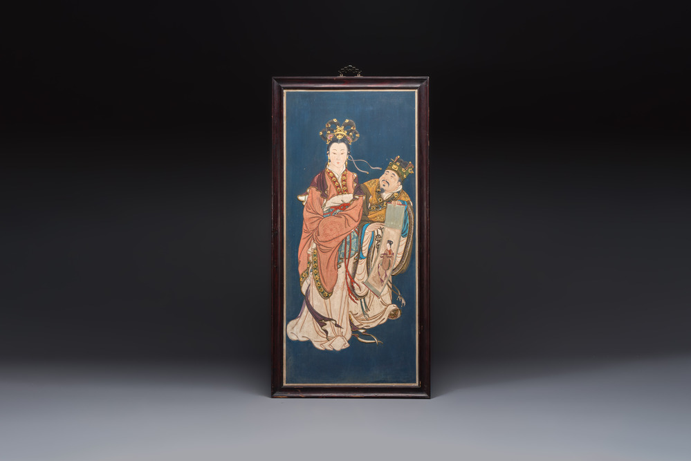 Chinese school: 'Elegant Lady and Dignitary', mixed media on paper, 20th C.
