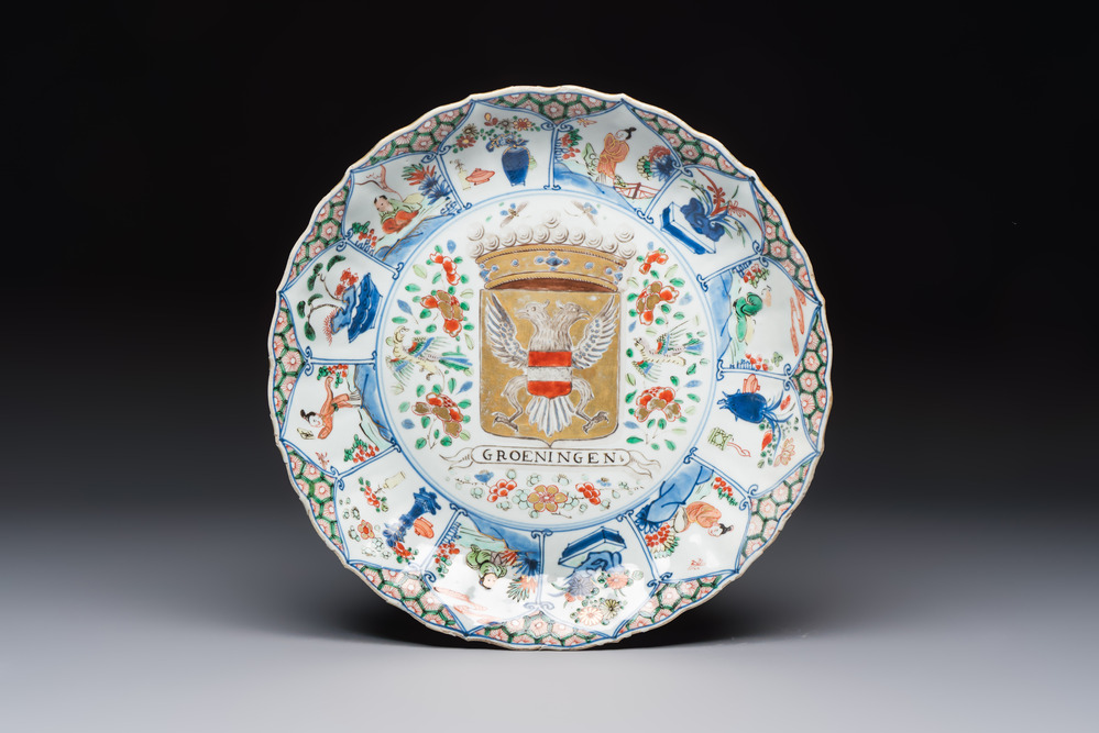 A Chinese famille verte armorial 'Provinces' dish with the arms of Groeningen, Kangxi