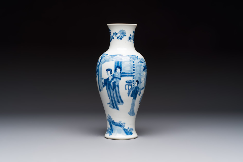 A Chinese blue and white 'Elegant Beauties' vase, Jiajing mark, Kangxi