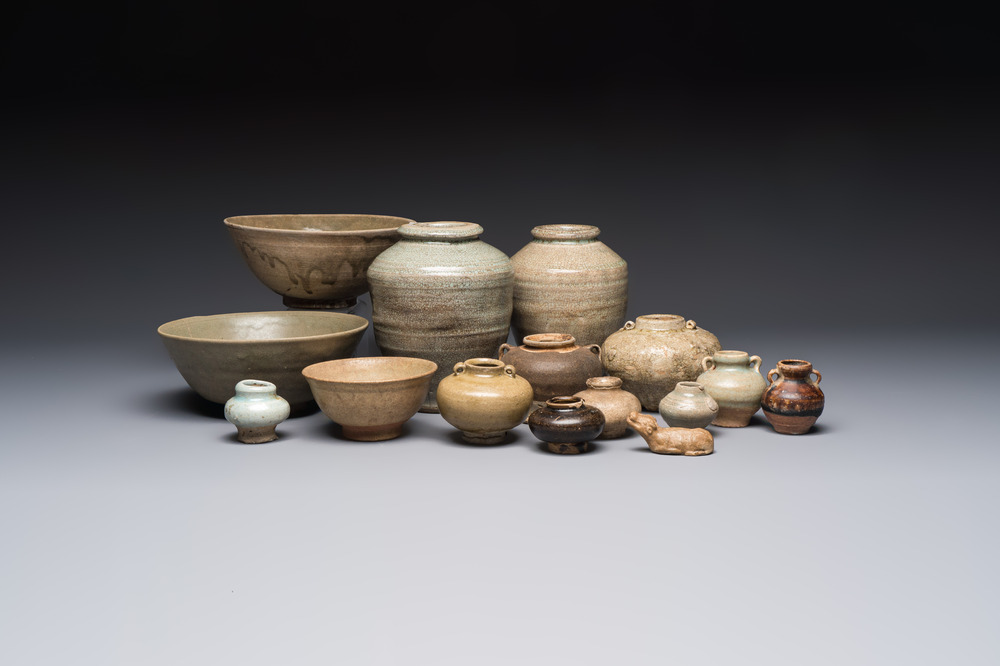 A group of 15 Chinese and Southeast Asian celadon and brown-glazed wares, 15th C. and later