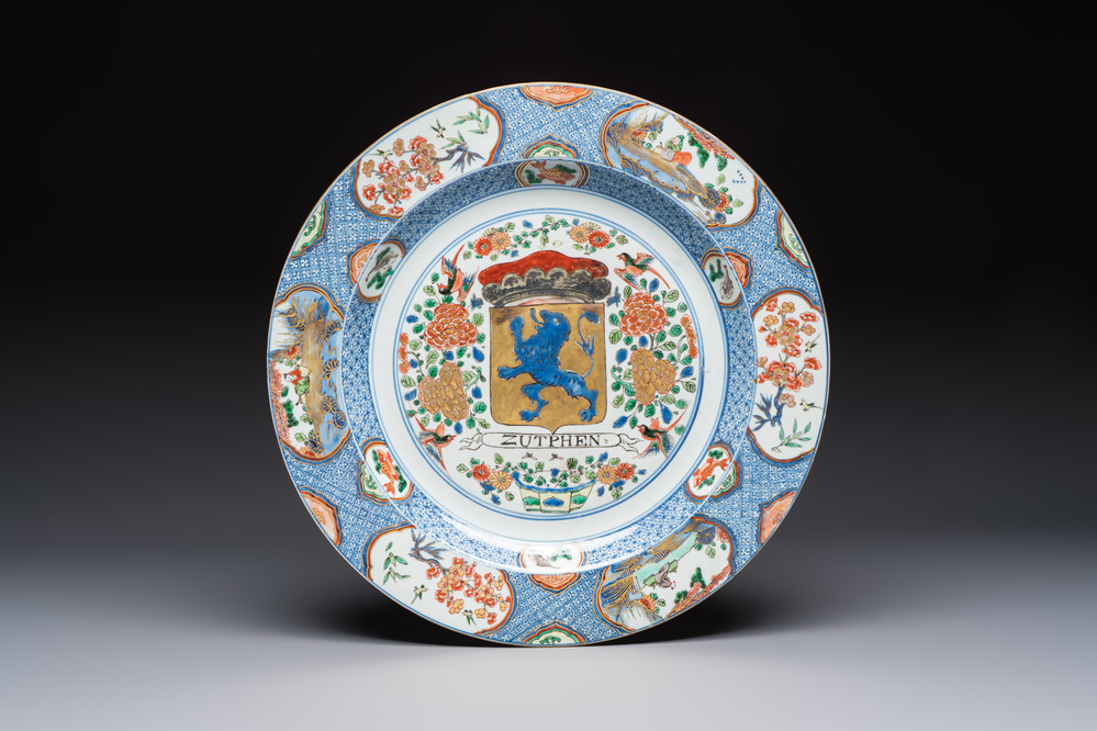 A large Chinese famille verte armorial 'Provinces' dish with the arms of Zutphen, Kangxi