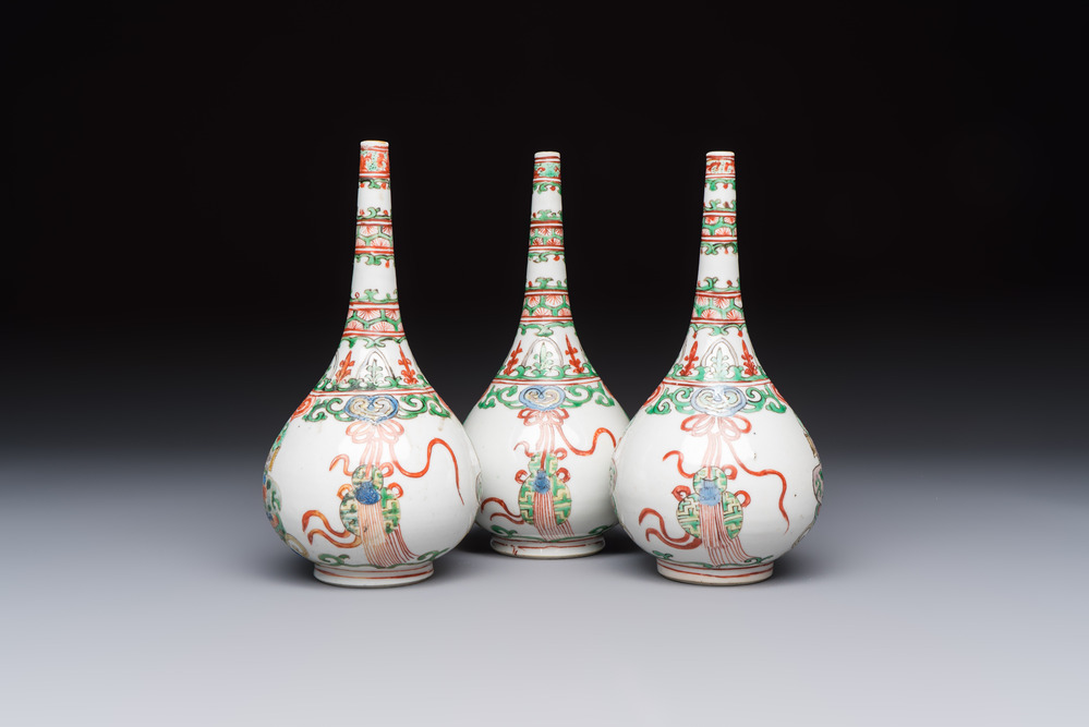 Three Chinese famille verte rosewater sprinklers, Kangxi