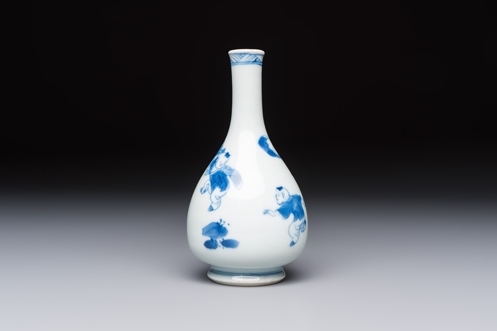 A Chinese blue and white 'Playing Boys' bottle vase, Kangxi