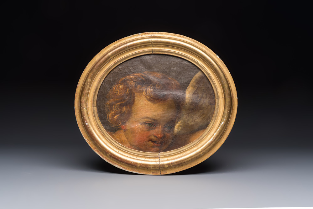 European school: 'Head of a Cherub', oil on canvas, 17/18th C.