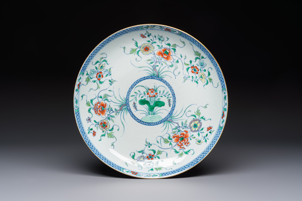 A Chinese doucai 'peony and chrysanthemum' dish, Yongzheng
