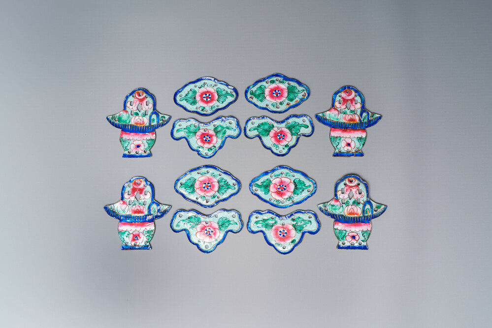 12 Chinese Canton enamel hanging ornaments, 18/19th C.
