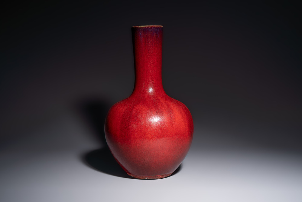 A Chinese flamb&eacute;-glazed bottle vase, 19th C.