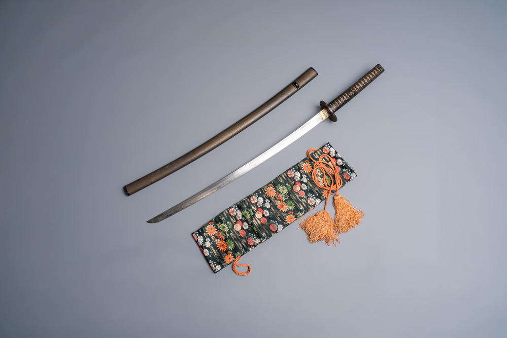 A Japanese katana, signed Hizen no Kuni Dewa no Kami Fujiwara Yukihiro, with koshirae, Edo, dated Genroku 15 (1702)