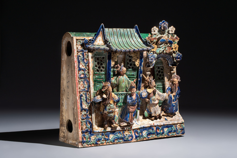 A large and fine Chinese polychrome-glazed Shiwan stoneware group of immortals, 19th C.