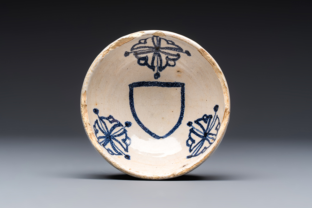 A blue and white Hispano-Moresque pottery bowl, Manises or Paterna, Spain, 15th C.
