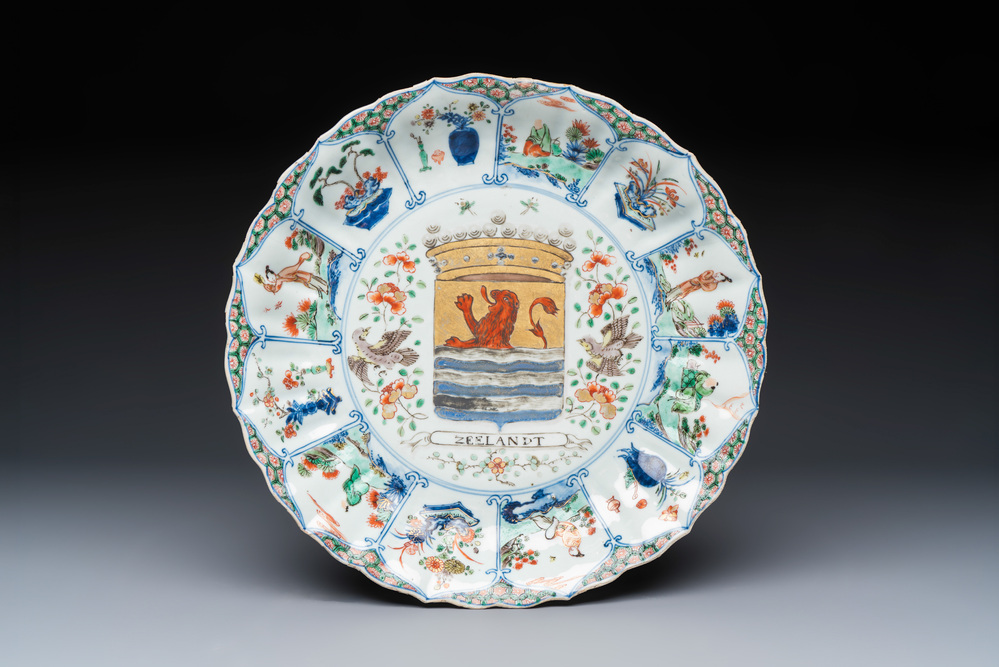 A Chinese famille verte armorial 'Provinces' dish with the arms of Zeelandt, Kangxi