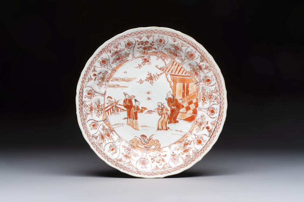 A Chinese iron-red and gilt-decorated 'Xi Xiang Ji' plate, Kangxi