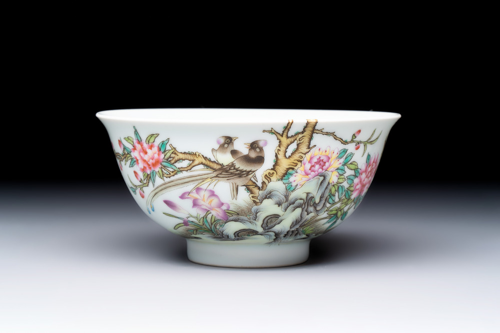 A Chinese falangcai 'Birds and Peonies' bowl, Yongzheng mark, Republic