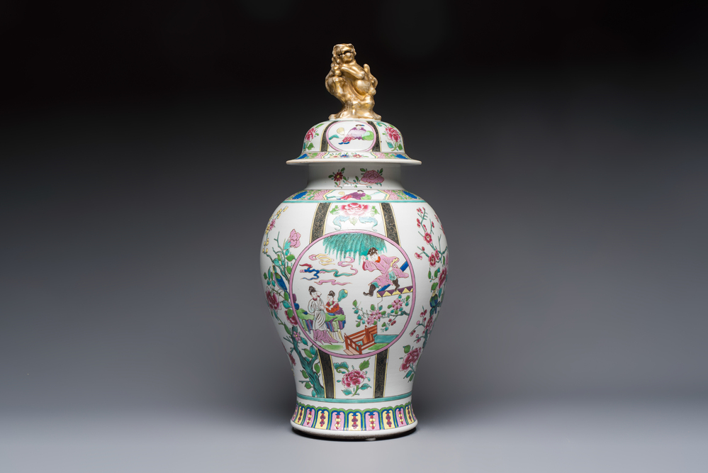 A French famille rose-style 'Xi Xiang Ji' covered vase, Samson, Paris, 19th C.