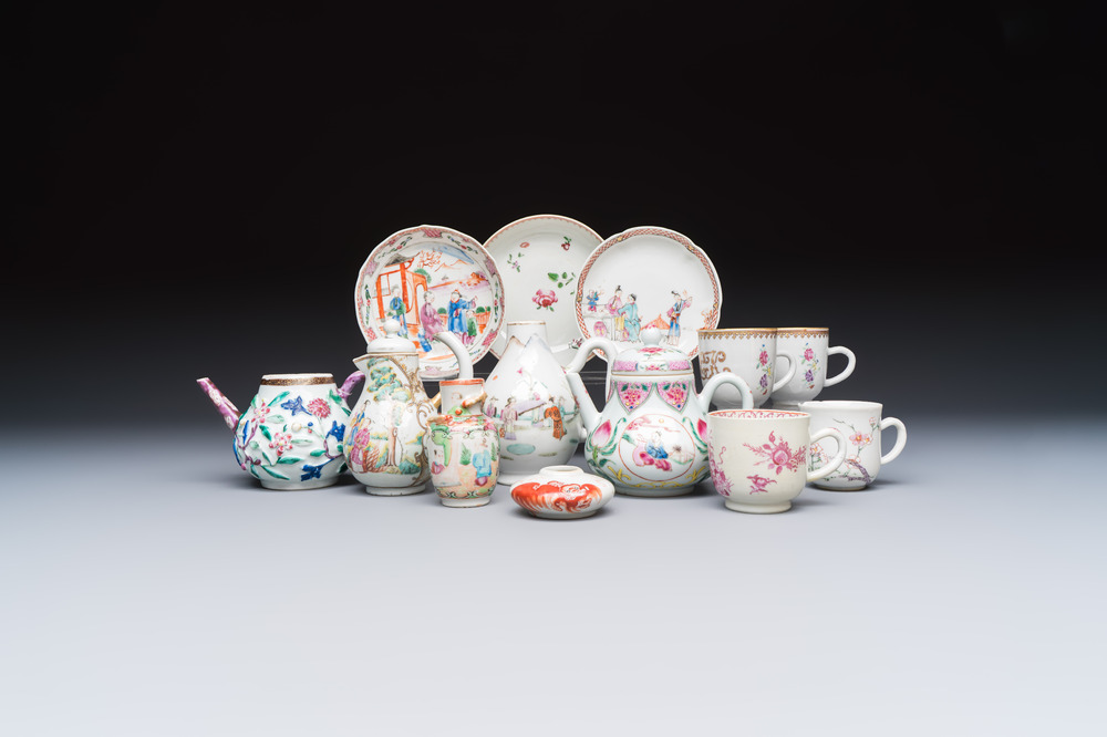 A varied collection of 13 Chinese famille rose wares, Yongzheng and later